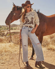 Canyon Prairie Cowboy Boot Motif Sweater