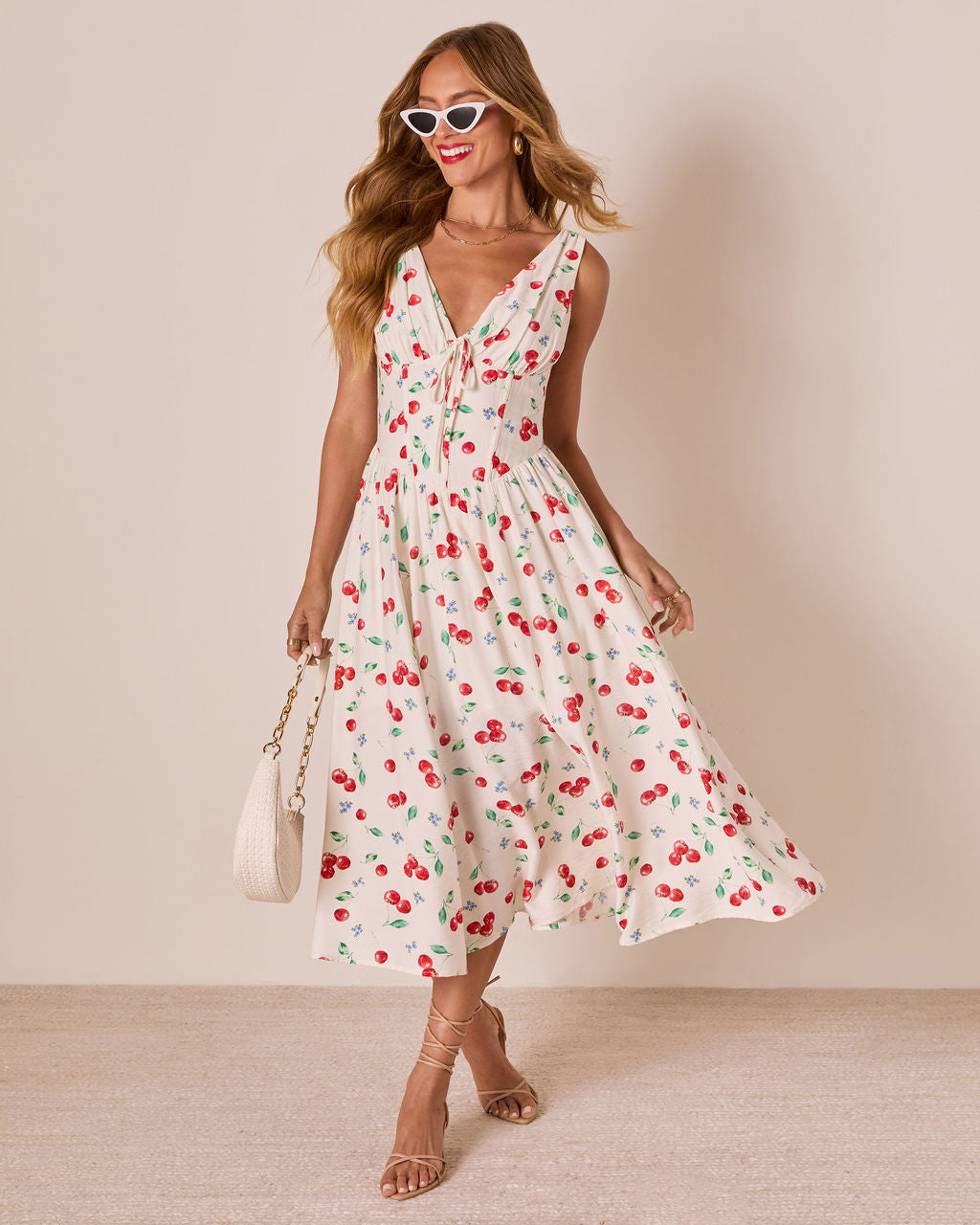 Sweet Tart Cherry Print Midi Dress