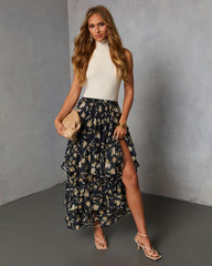Rustic Bloom Printed Tiered Maxi Skirt