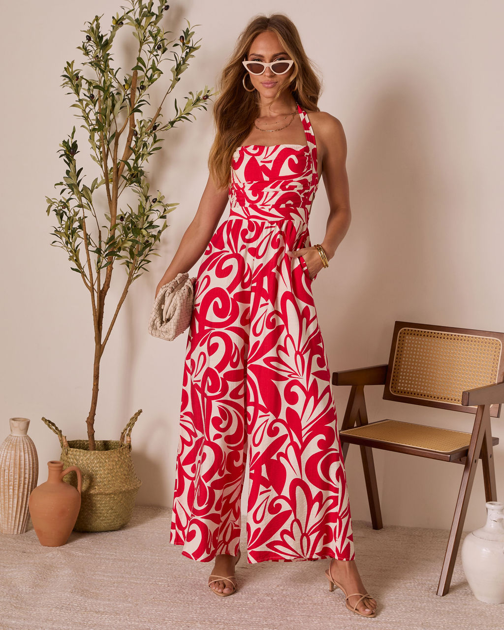 Prairie Rose Abstract Halter Jumpsuit