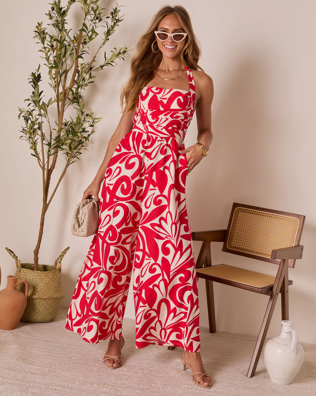 Prairie Rose Abstract Halter Jumpsuit