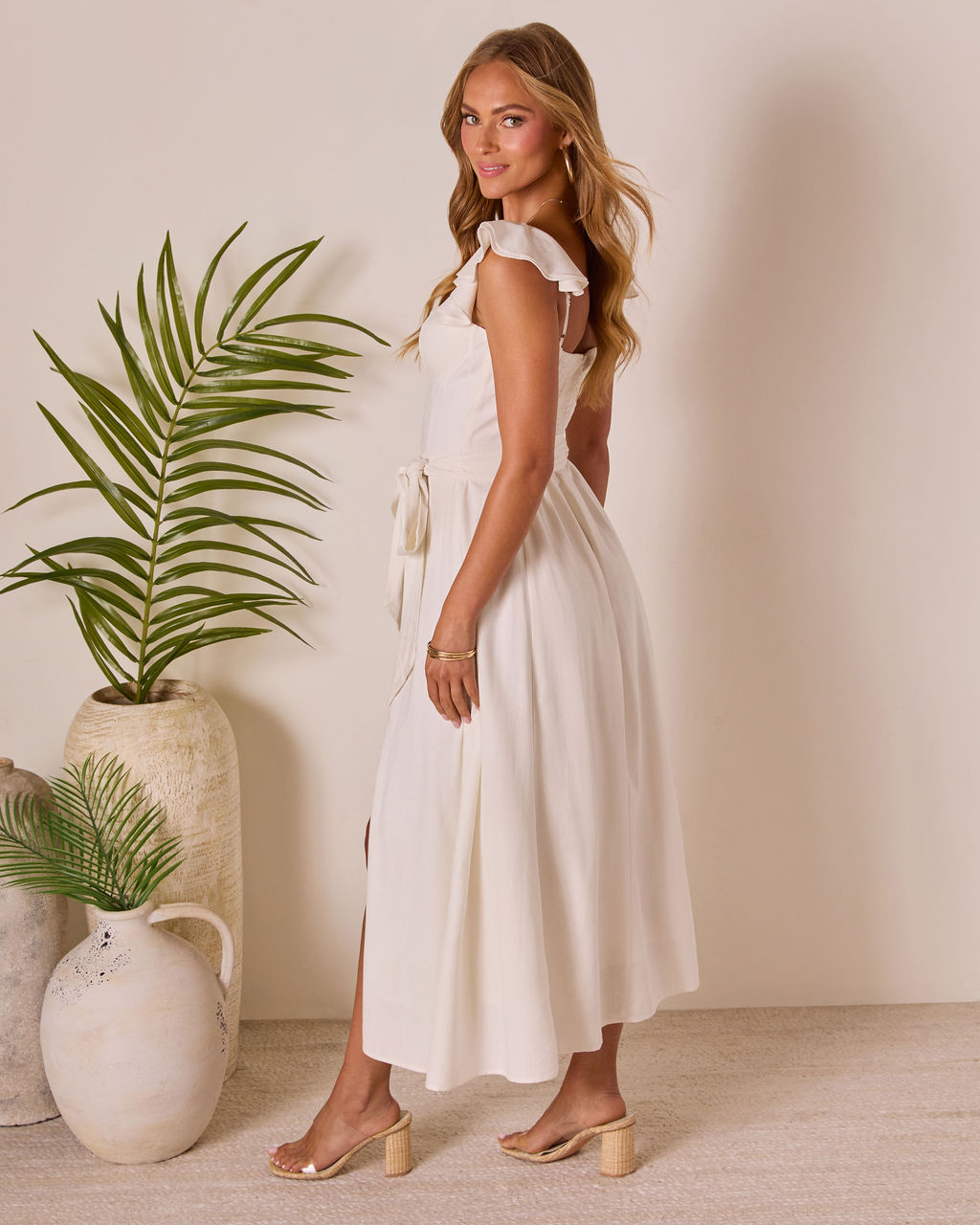 Perfect Date Cotton Tie Waist Midi Dress