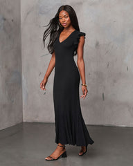 Slide Over Ribbed Knit Ruffle Midi Dress