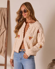 Brienna Embroidered Knit Crew Neck Cardigan