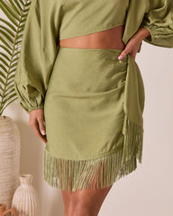 Caelia Wrap Fringe Mini Skirt