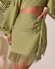 Caelia Wrap Fringe Mini Skirt