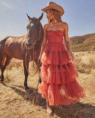 Novara Strapless Tiered Tulle Maxi Dress