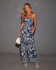 Florencia Printed Lace Up Back Pocketed Jumpsuit