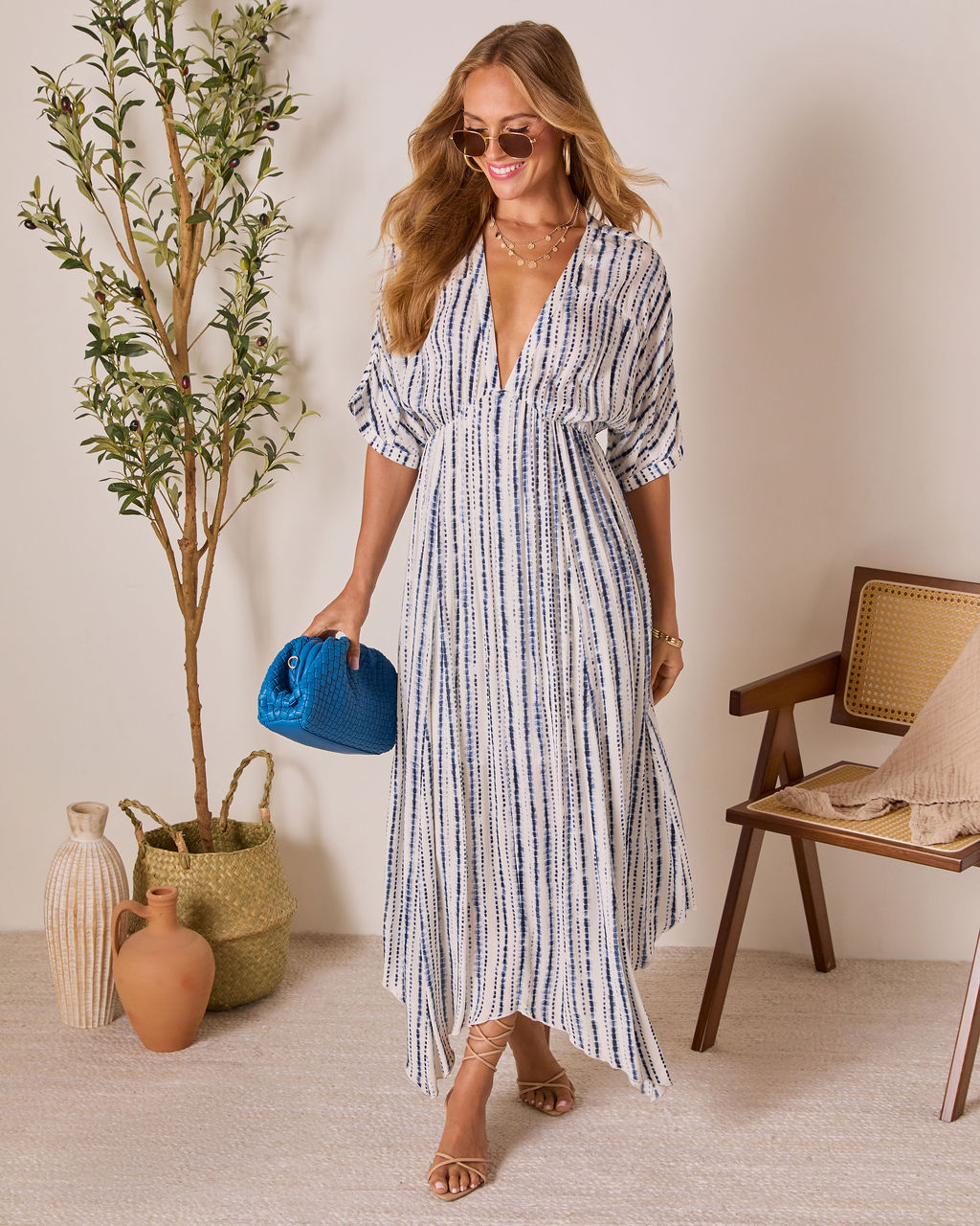 Salt Sky Plunging Neckline Maxi Dress