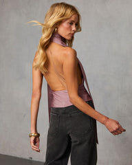 Late Text Satin Neck Scarf Top