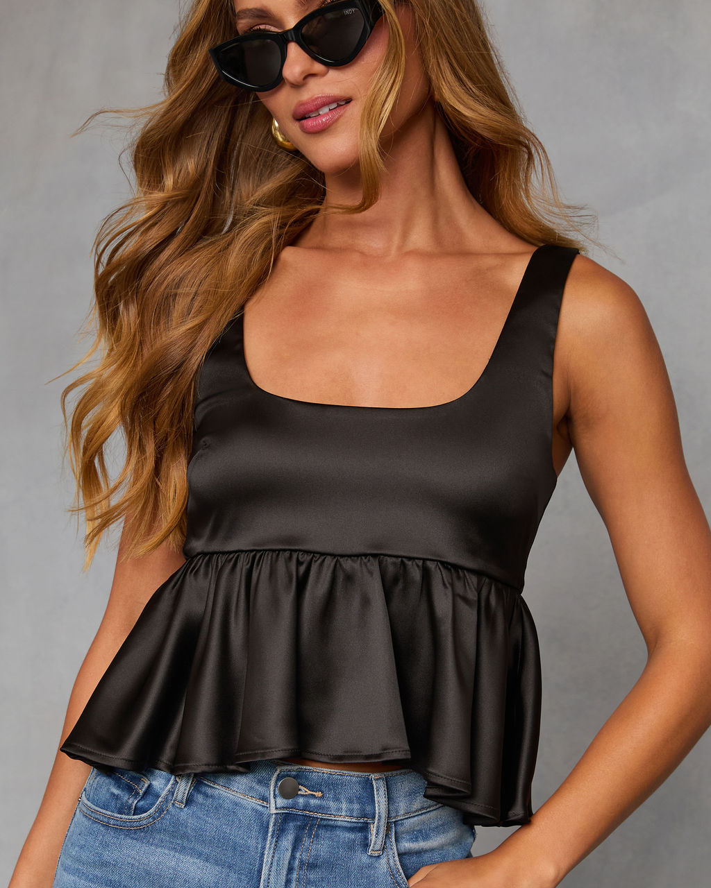 Mellow Dusk Satin Peplum Top
