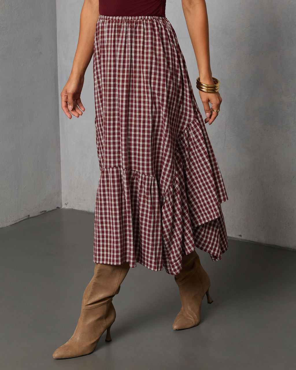 Metina Gingham Midi Skirt