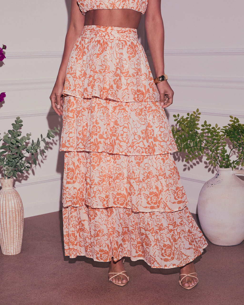 Good Days Tiered Floral Midi Skirt
