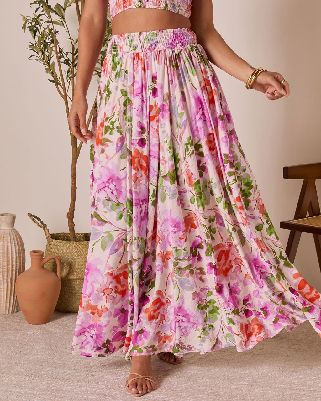 Moonpetal Floral Pleated Maxi Skirt