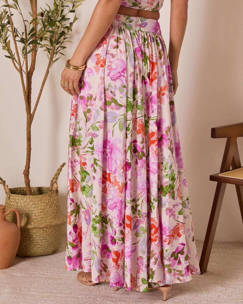 Moonpetal Floral Pleated Maxi Skirt