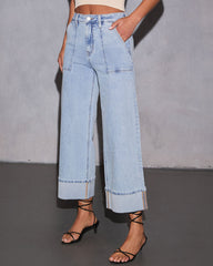 Naida Stretch Wide Leg Cuffed Jeans