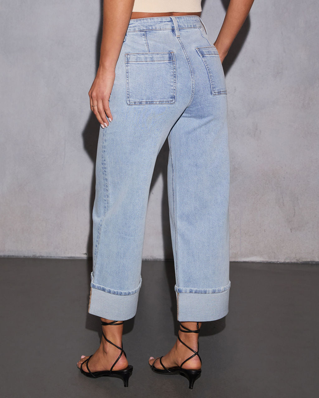 Naida Stretch Wide Leg Cuffed Jeans