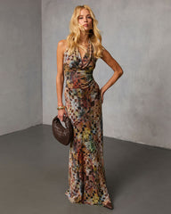 Edge Theory Printed Halter Maxi Dress