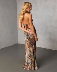 Edge Theory Printed Halter Maxi Dress