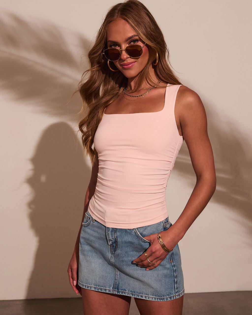 Mariala Ruched Square Neckline Tank