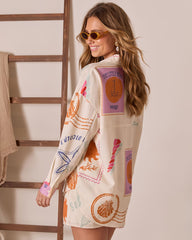 Postcard Sent Stamp Print Button Down Top