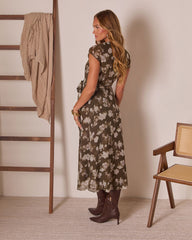 Hollow Harvest Printed Wrap Tie Maxi Dress