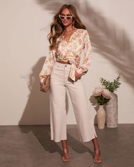 Elysee Floral Satin Wrap Top