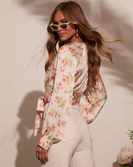 Elysee Floral Satin Wrap Top