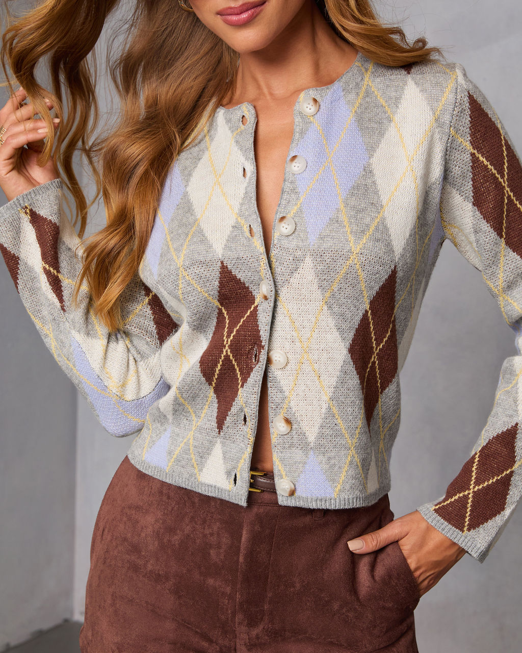 Elenah Argyle Print Cardigan
