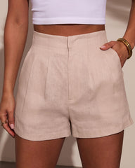 Maple Sky Pleated Linen Shorts