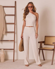 Corbiere Pinstripe One Shoulder Top