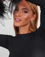 Felicity Long Sleeve Feather Trim Knit Top