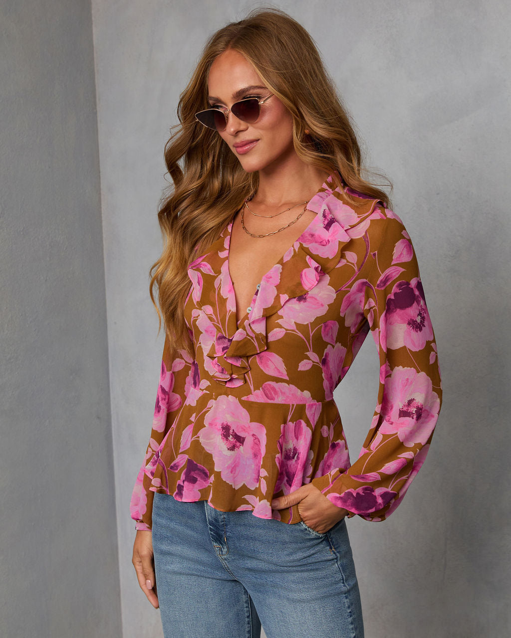Wild Fig Ruffle Chiffon Top
