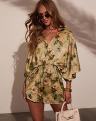 Jobelle Kimono Sleeve Printed Satin Romper