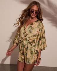 Jobelle Kimono Sleeve Printed Satin Romper