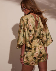 Jobelle Kimono Sleeve Printed Satin Romper