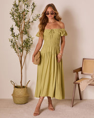 Linen Skies Flutter Sleeve Midi Dress