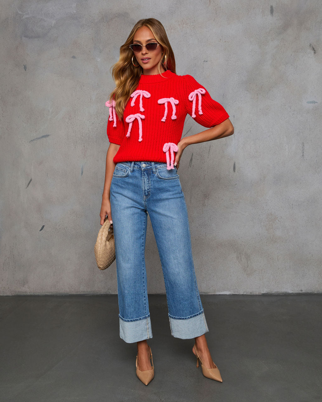 Tied Down Bow Embellished Sweater