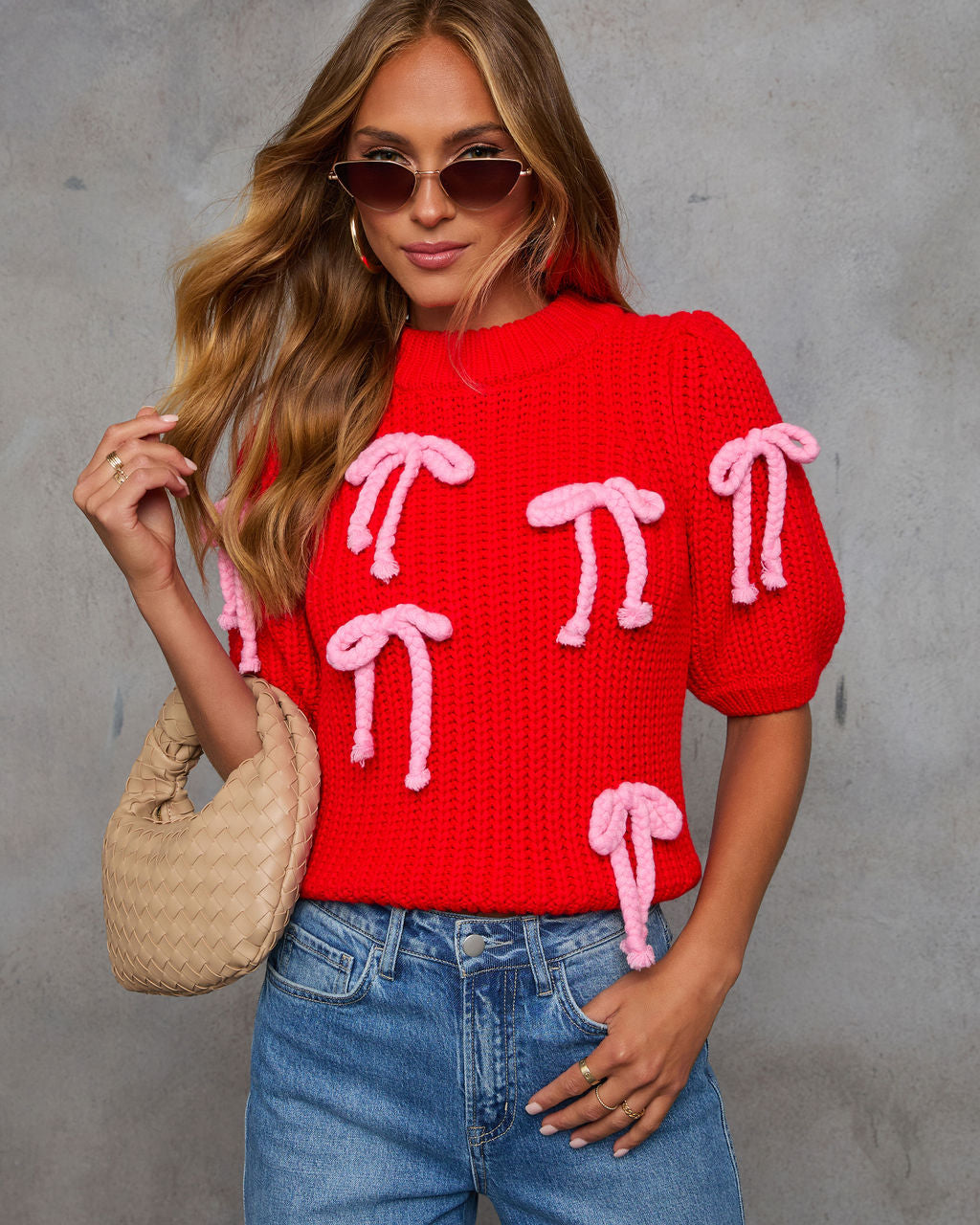 Tied Down Bow Embellished Sweater