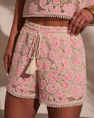 Marney Embroidered Open Knit Shorts