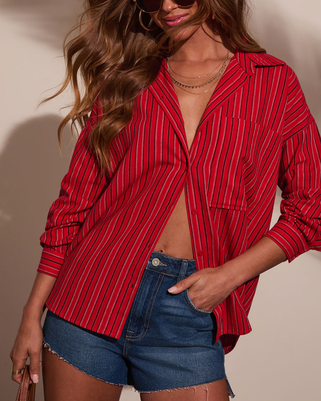 Tinslee Striped Button Down Top