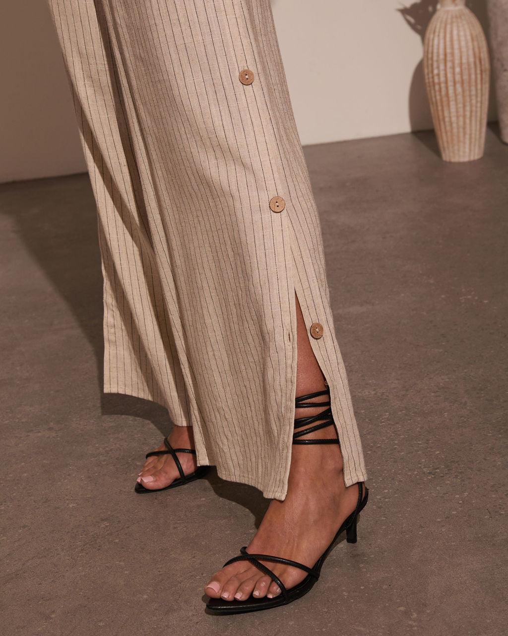 Lida Buttoned Striped Wide Leg Pants