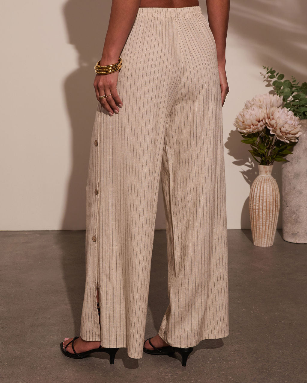 Lida Buttoned Striped Wide Leg Pants