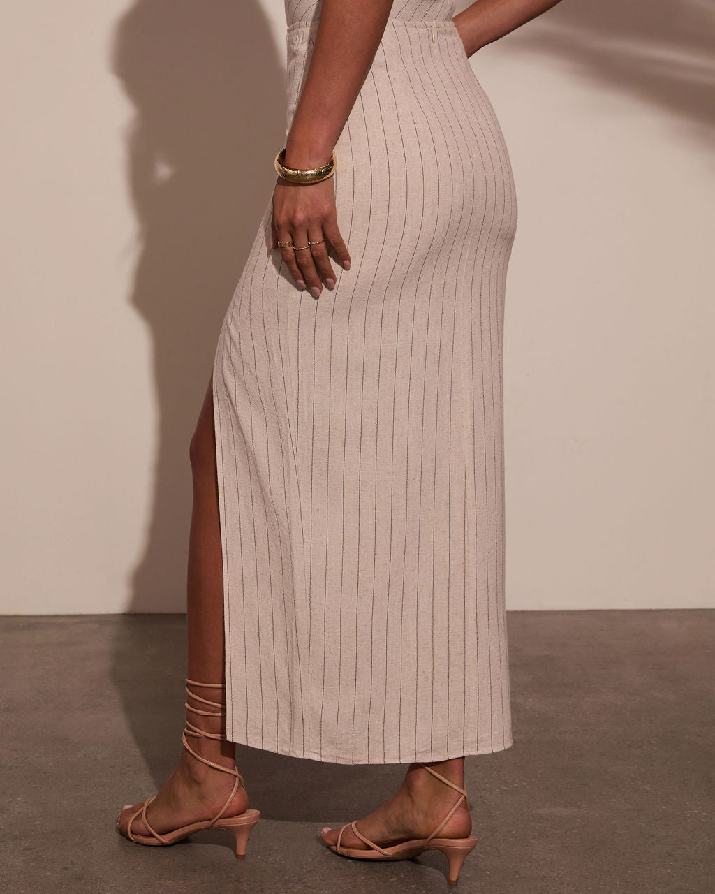 Tinslie Striped Linen Midi Skirt