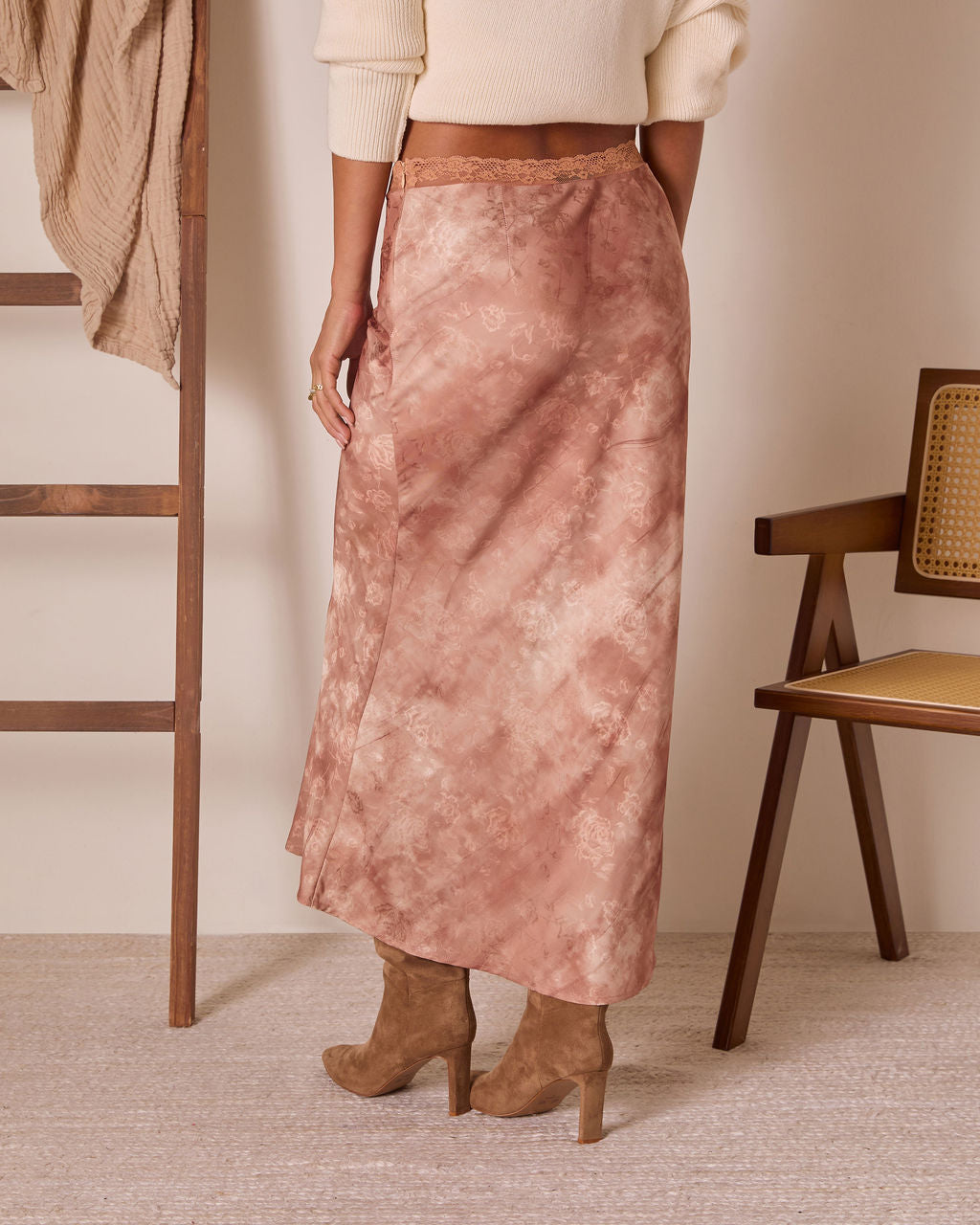 Rogue Bloom Satin Jacquard Printed Maxi Skirt