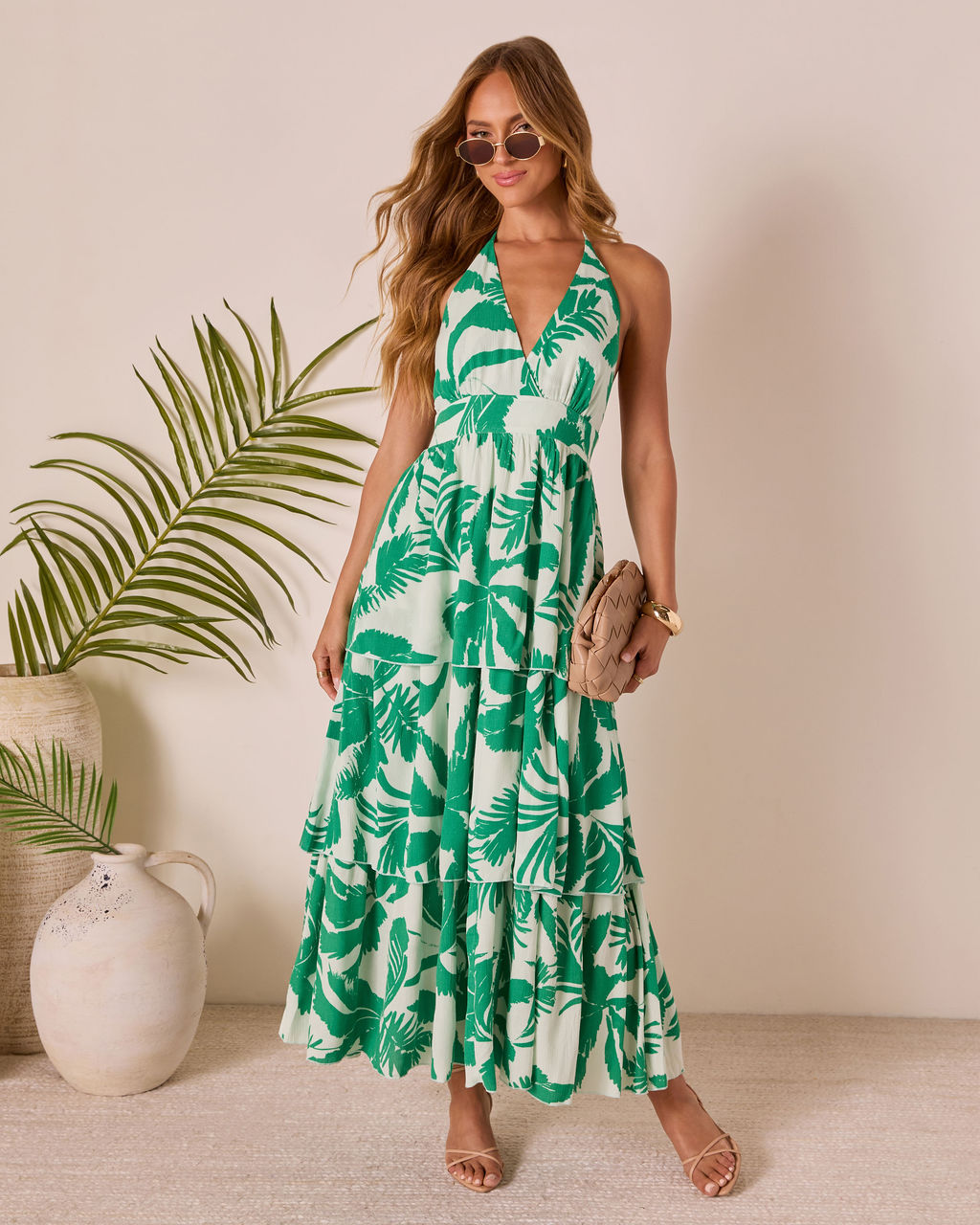 Palm Shade Tiered Maxi Dress