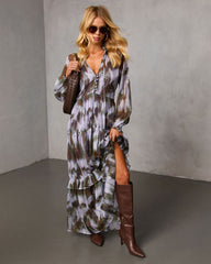 Lasso the Moon Abstract Chiffon Maxi Dress