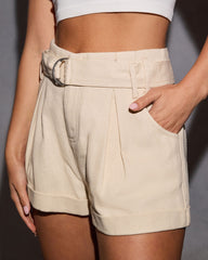 Carlyn Belted Pleated Twill Shorts