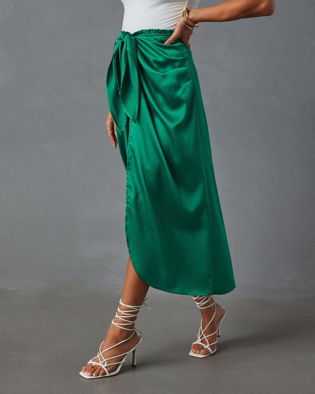 Tea Time Satin Bow-Tie Midi Skirt