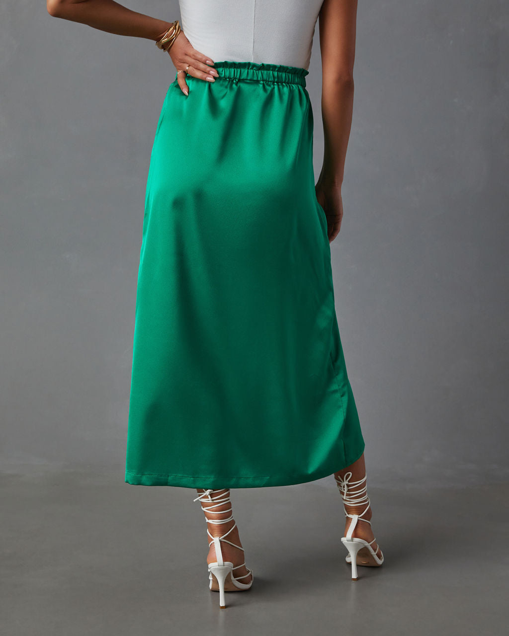Tea Time Satin Bow-Tie Midi Skirt